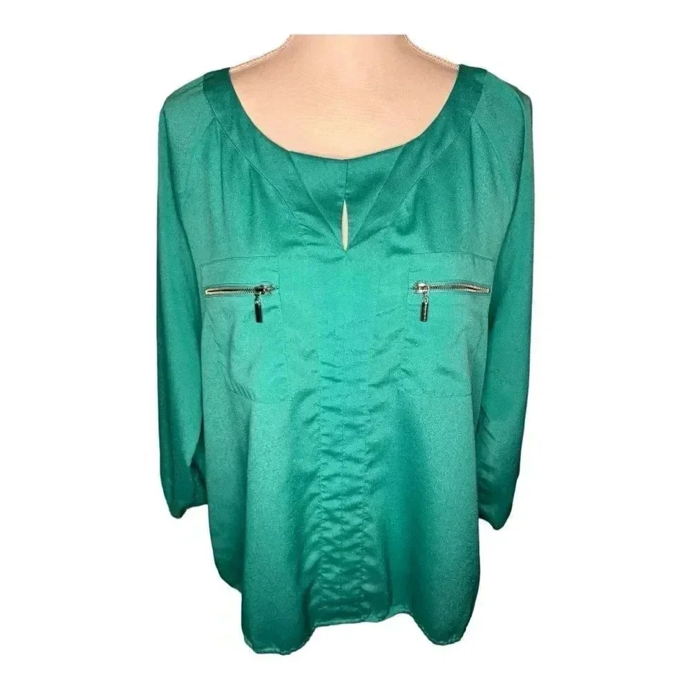 New York & Company Women’s XL Green Zipper Pocket Soft Flowy Top